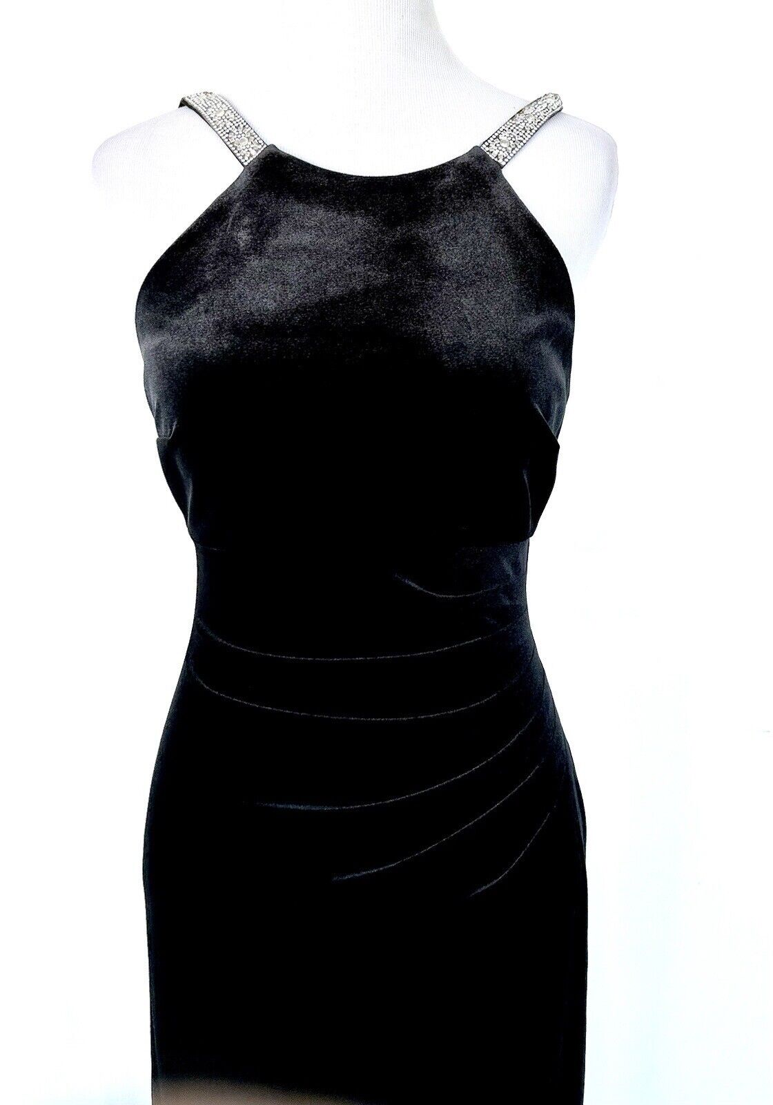 Aqua Diamanté Strap Black Velvet Long Gown Retails $248 Size 0 New