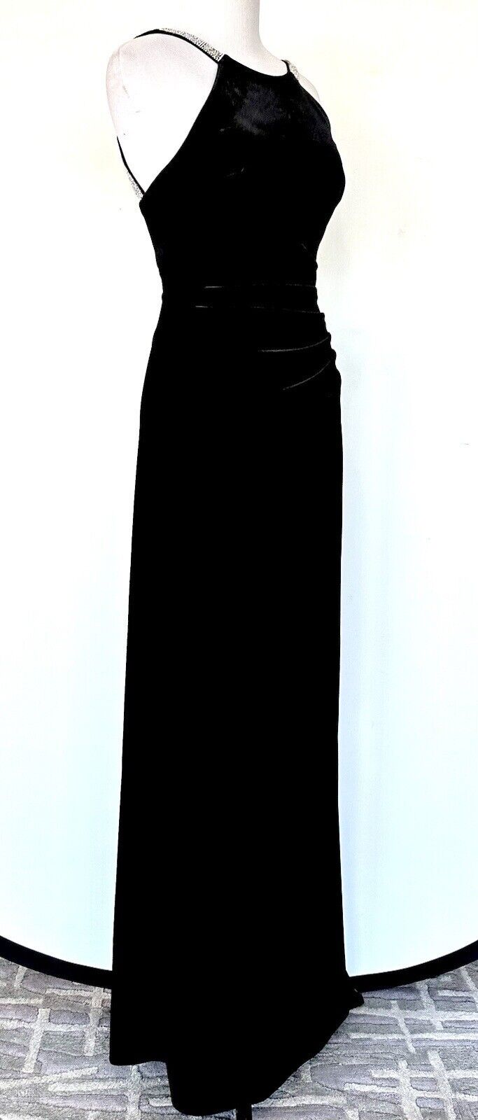 Aqua Diamanté Strap Black Velvet Long Gown Retails $248 Size 0 New