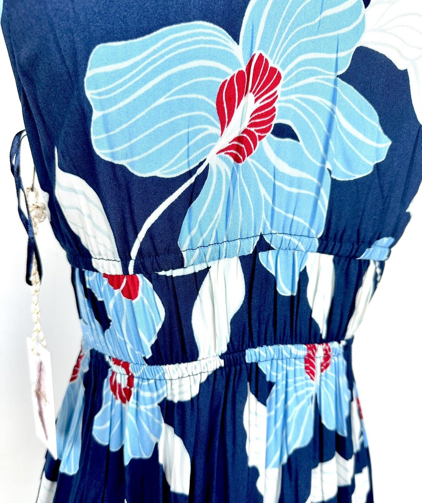 Jessica Simpson Blue Floral Midi Dress Sleeveless Ruched Shoulder Price $55 XS