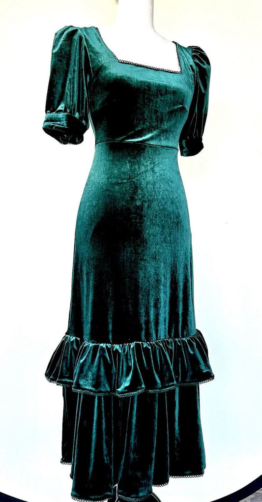 Rachel Parcell Velvet Midi Dress Ruffle Hem XS Retail $188 NWT