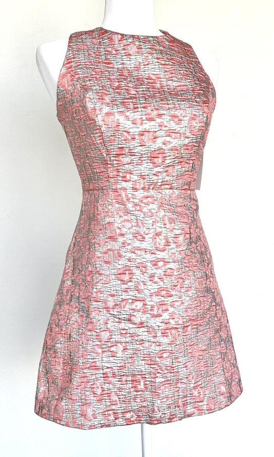 Aura Pink Silver & Gold Jacquard Print Sleeveless Short Dress Size M price $60