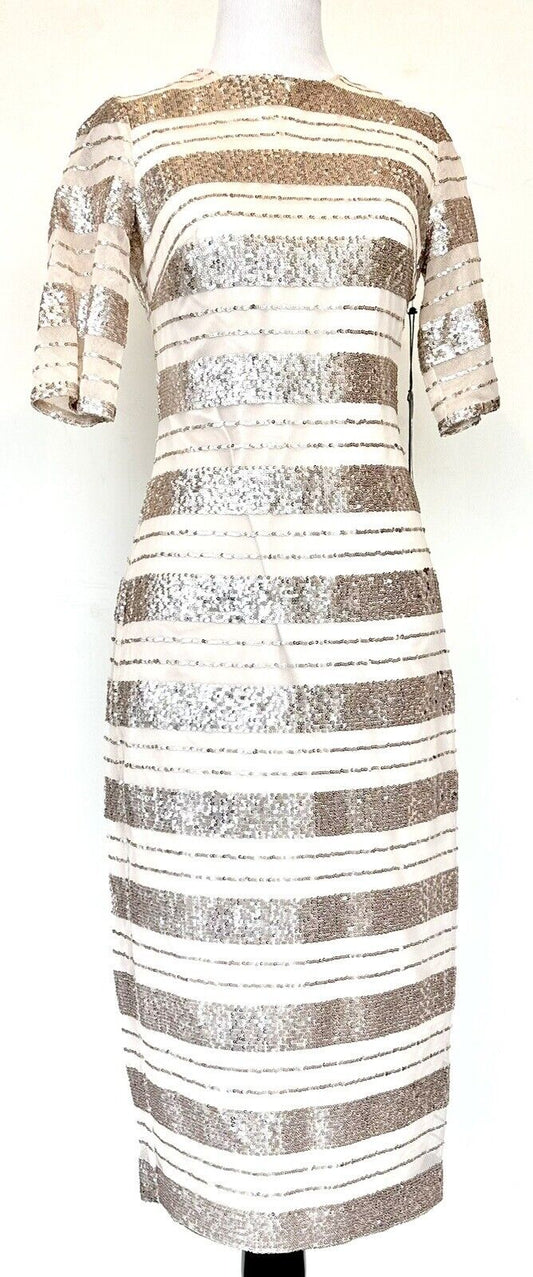 VINCE CAMUTO Retails $228 Sequin Stripe Midi Dress in Champagne Size 0