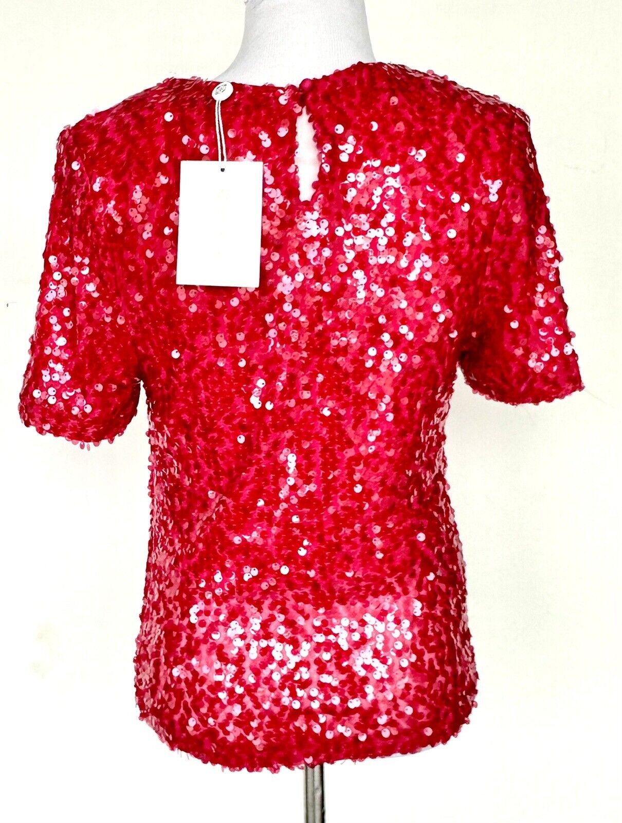 WAYF Red La Dame Sequined Padded Shoulder Top Retails $89 Size XS