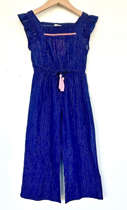 Monsoon Girls Metallic Stripe Jumpsuit Age 4 Flutter Cap Sleeve Tassel Ties
