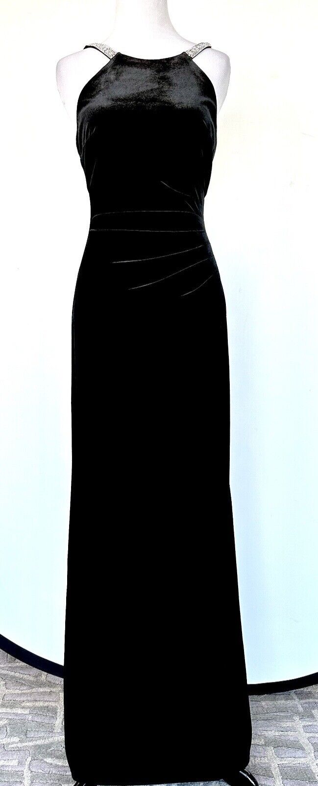 Aqua Diamanté Strap Black Velvet Long Gown Retails $248 Size 2 New
