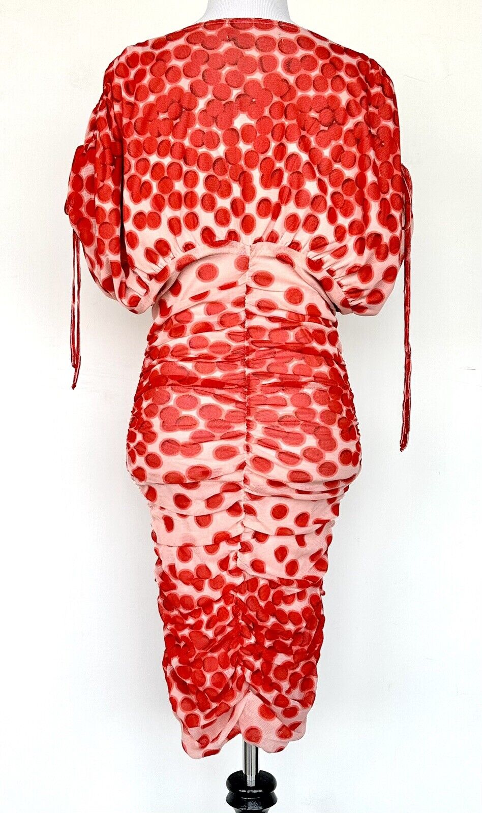 Vertigo Spot Mesh Overlay Dress Size S Ruched Retail $210 NWT Adjustable