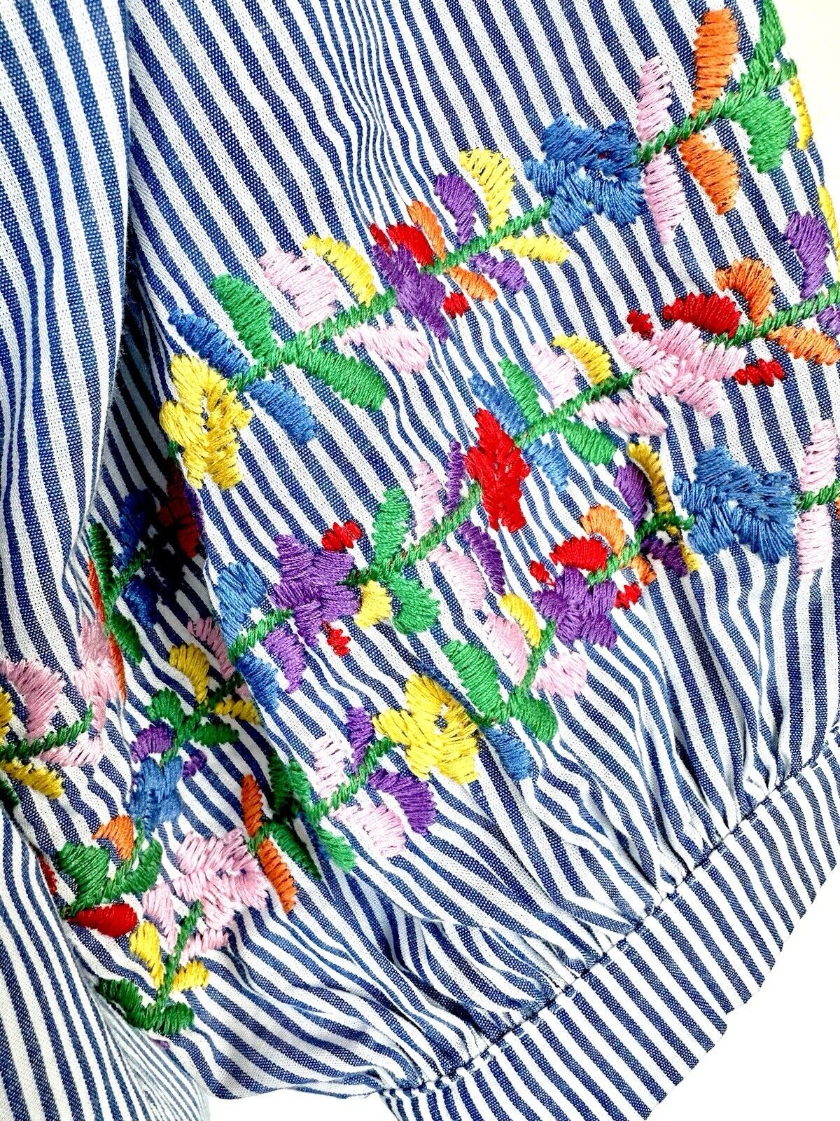 J Marie embroidered Tristan Top XS NWT Striped Blue Puff Sleeve Retails $146