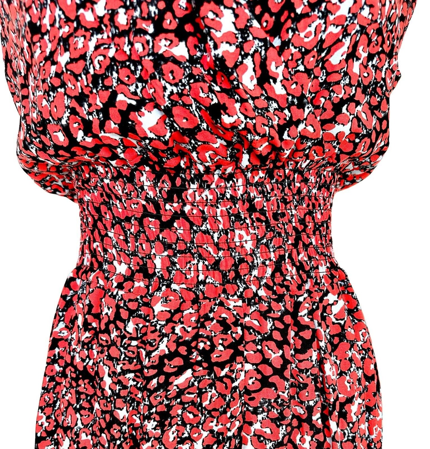 Aqua Red Print Jumpsuit Smocked Waist Size S Price $59 NWT Keyhole Back