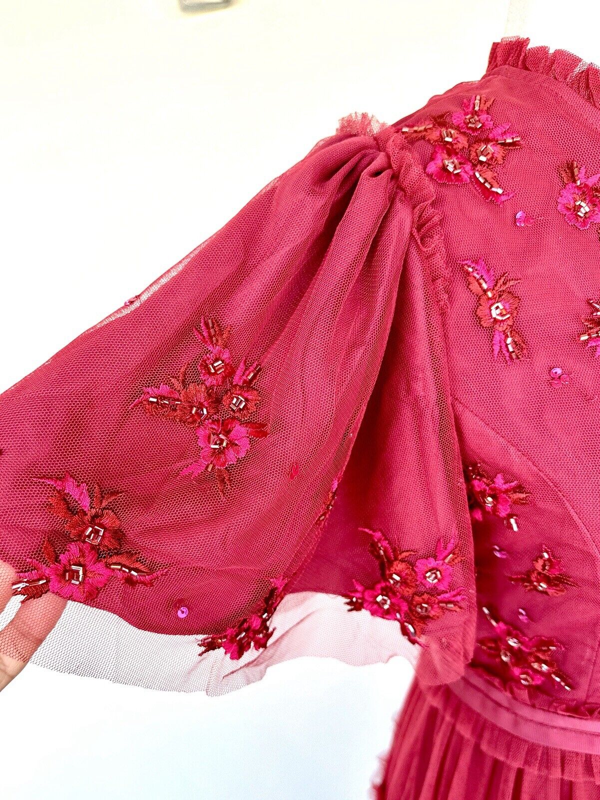 Ivy City Red Beaded Anastasia Tulle Dress Tiered Retail $218  Size XXS