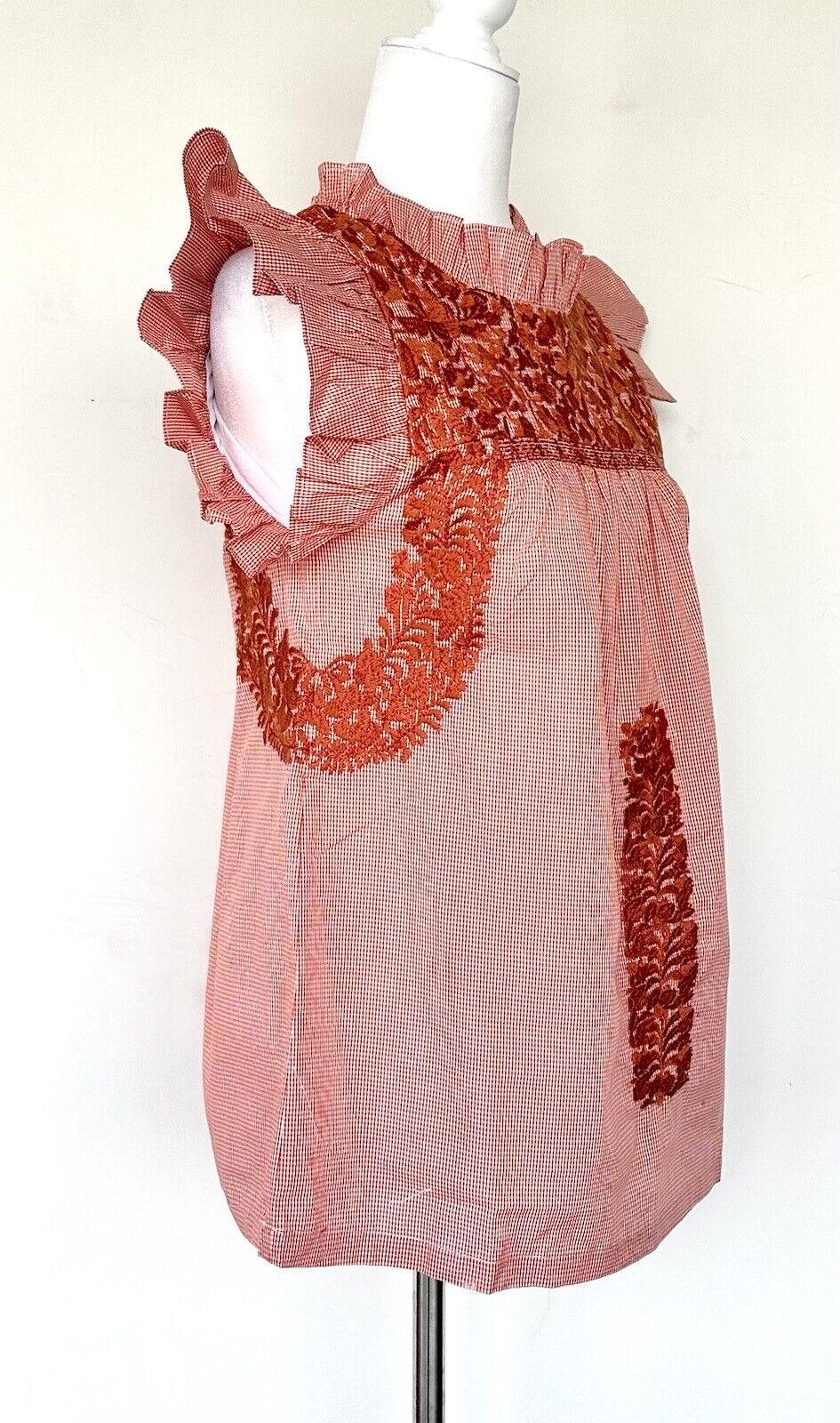 J Marie embroidered Scotland Top size XS Retail $118 Tiny Check Burnt Orange