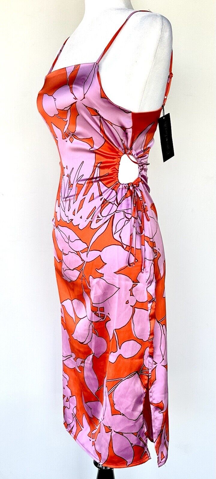 Christian Lacroix Dress Silky Red Lilac Floral Design W/ Cutout. Retail $460 XS