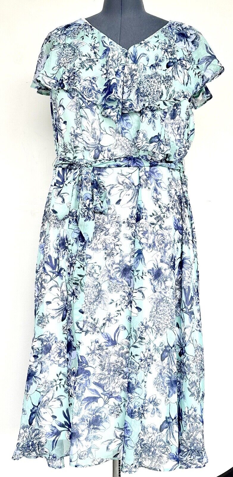 Tommy Hilfiger Aqua & Blue Floral Chiffon Midi Dress Retails $139 18W NWT