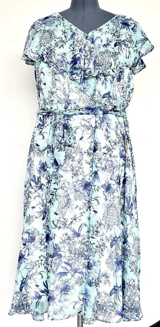 Tommy Hilfiger Aqua & Blue Floral Chiffon Midi Dress Retails $139 18W NWT