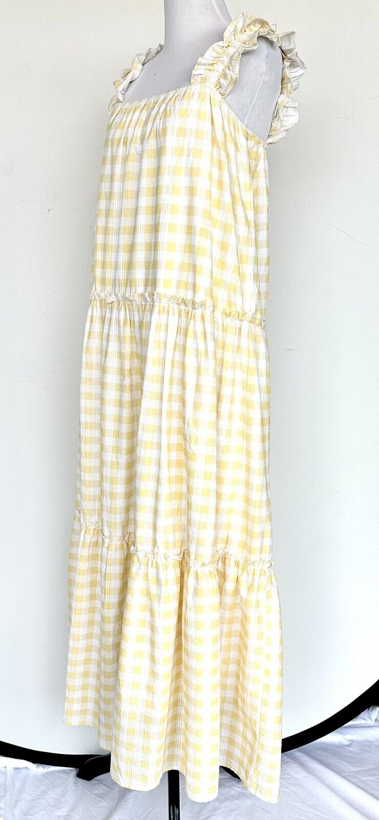 Charlie Holiday Yellow White Check Sundress XS Retail $129 Price $59 NWT