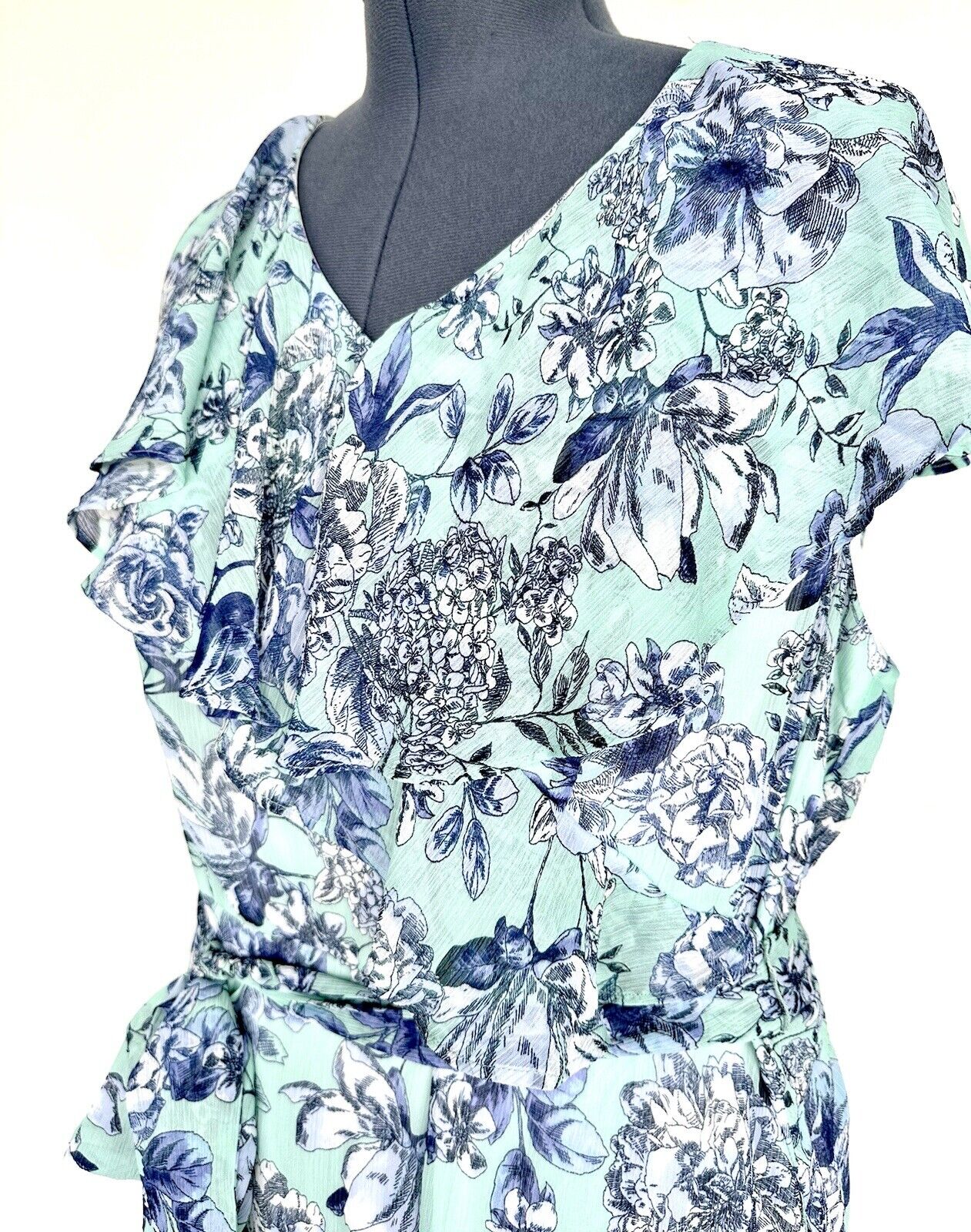 Tommy Hilfiger Aqua & Blue Floral Chiffon Midi Dress Retails $139 18W NWT