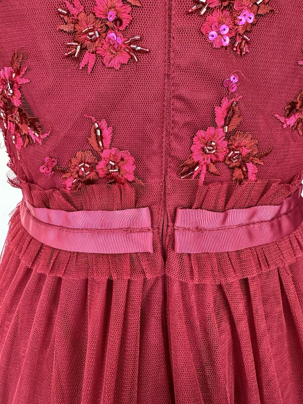 Ivy City Red Beaded Anastasia Tulle Dress Tiered Retail $218  Size XS