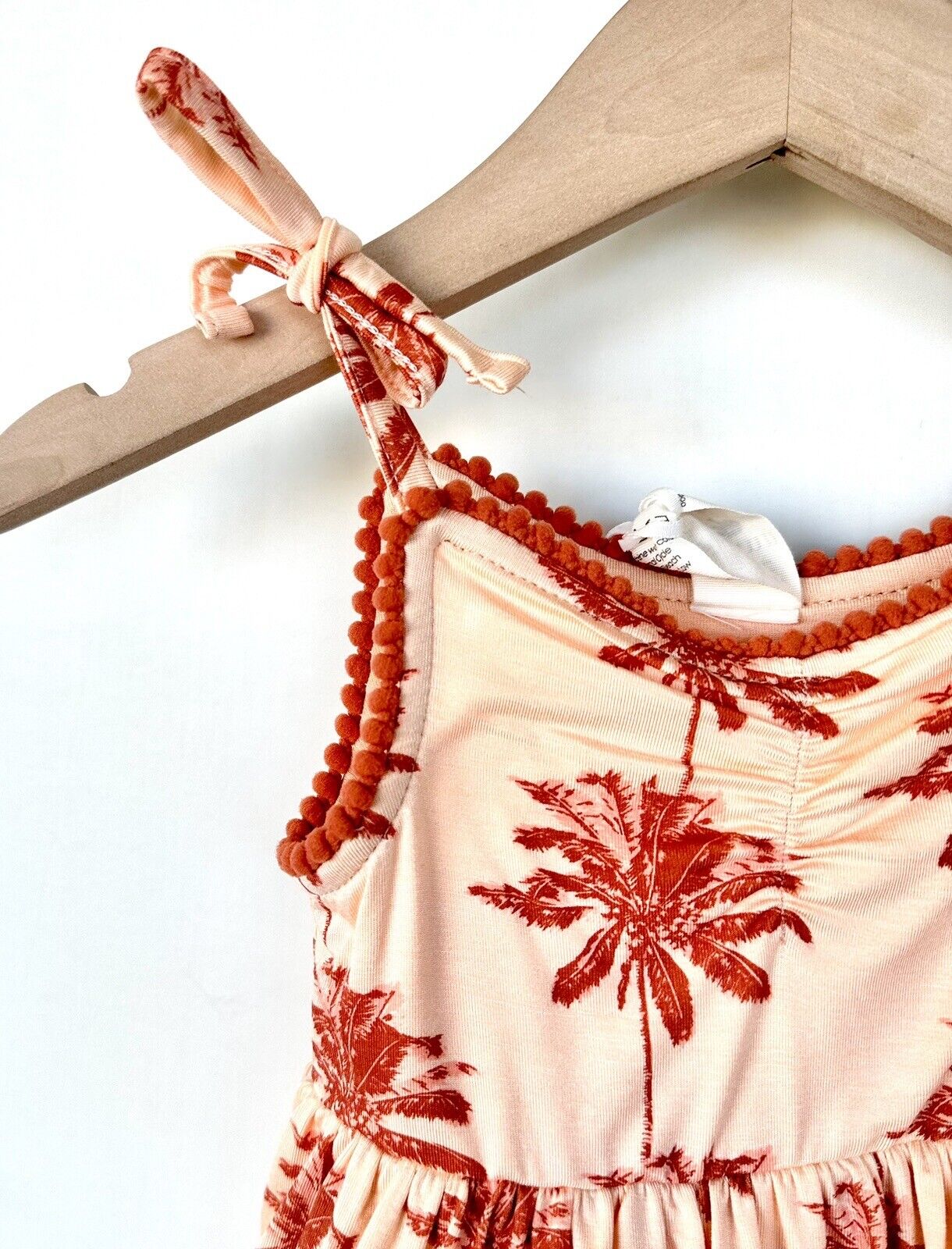 Kate Quinn Ruffle Tier Pom Pom Dress Peach Palm $33 3-6M NEW Bamboo