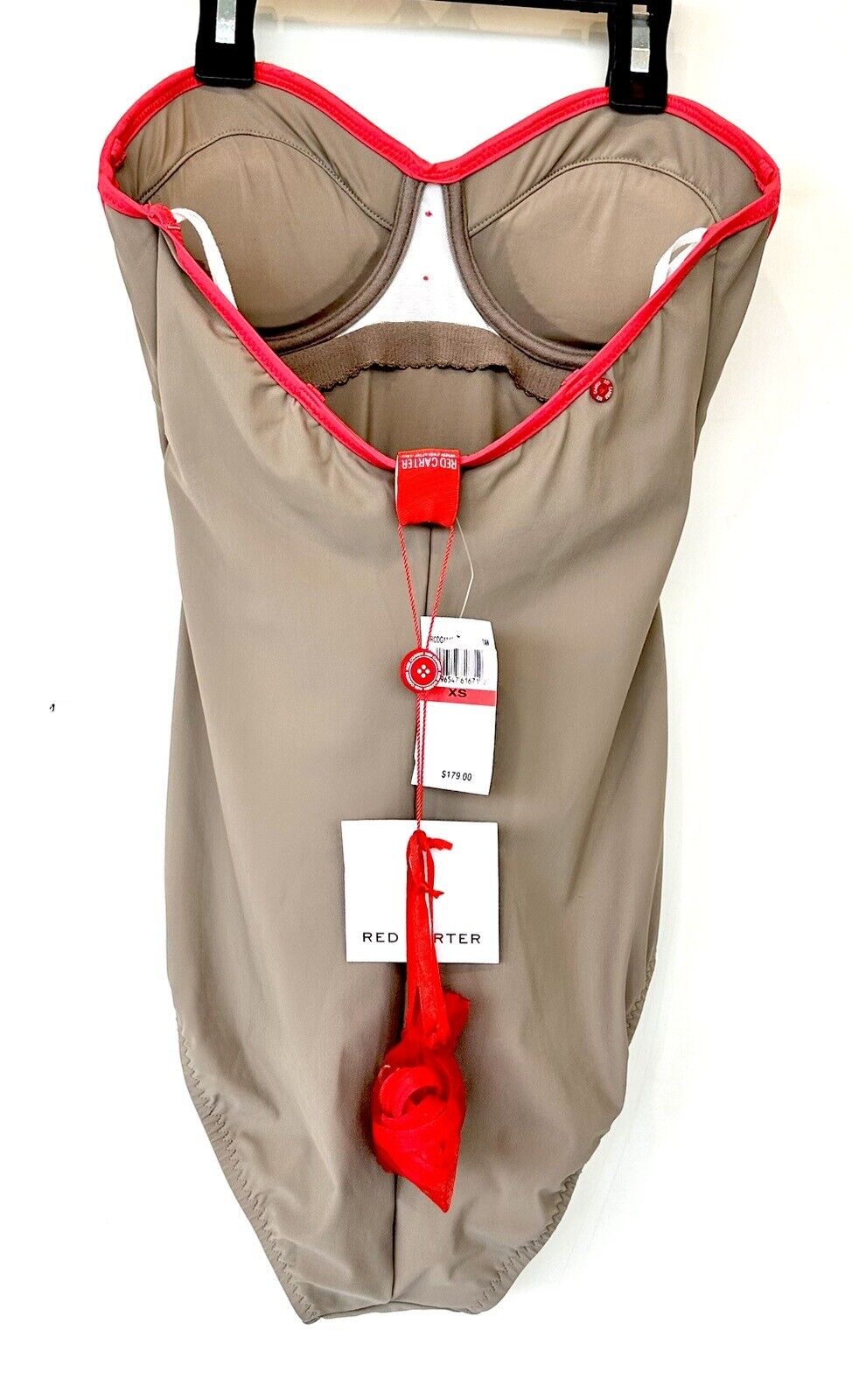 Red Carter Piped Contrast Swimsuit Retails $179 Size XS Tan And Orange