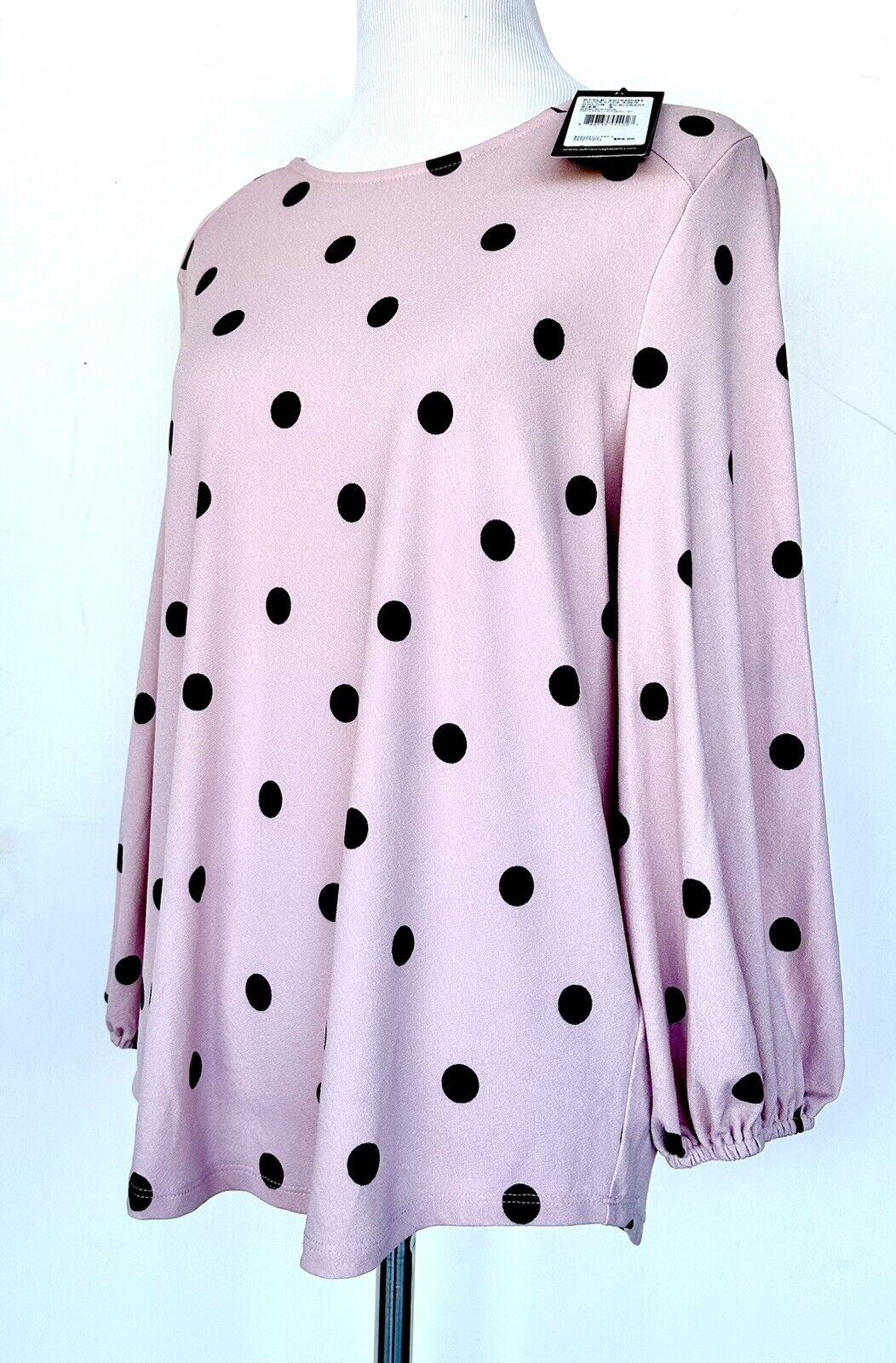 Adrianna Papell Pink & Black Polka Dot 3/4 Sleeve Blouse Top Small Retail $69