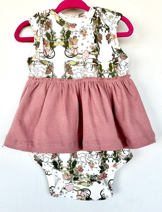 Kate Quinn Sleeveless Lap Neck Skirted Bodysuit Dress Fairies 18-24 M $38