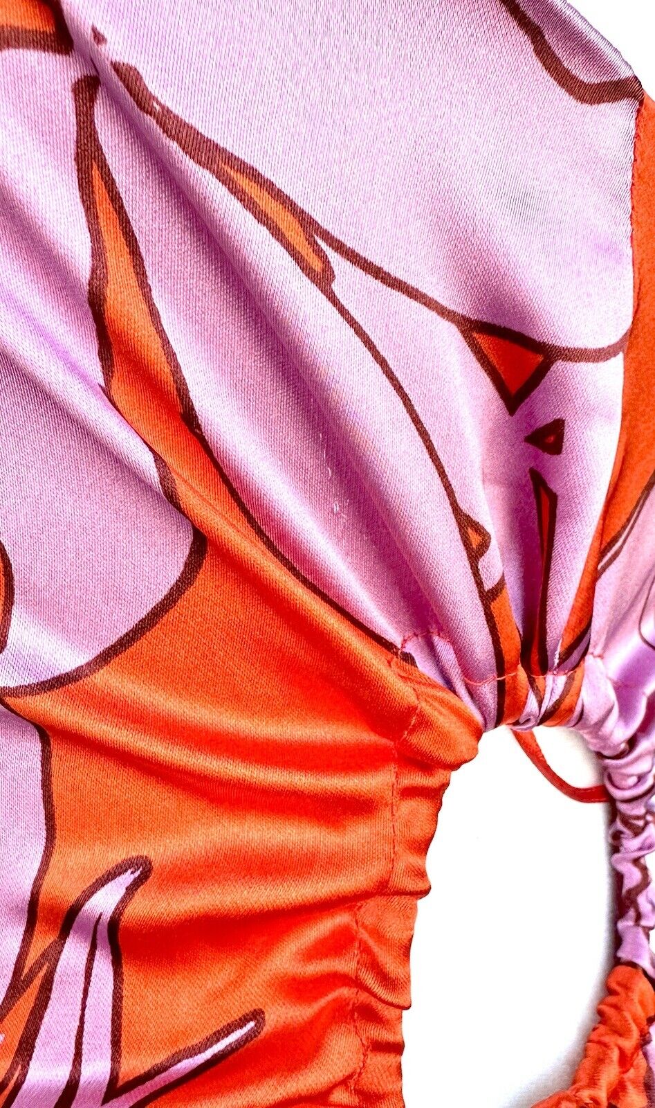 Christian Lacroix Dress Silky Red Lilac Floral Design W/ Cutout. Retail $460 XS