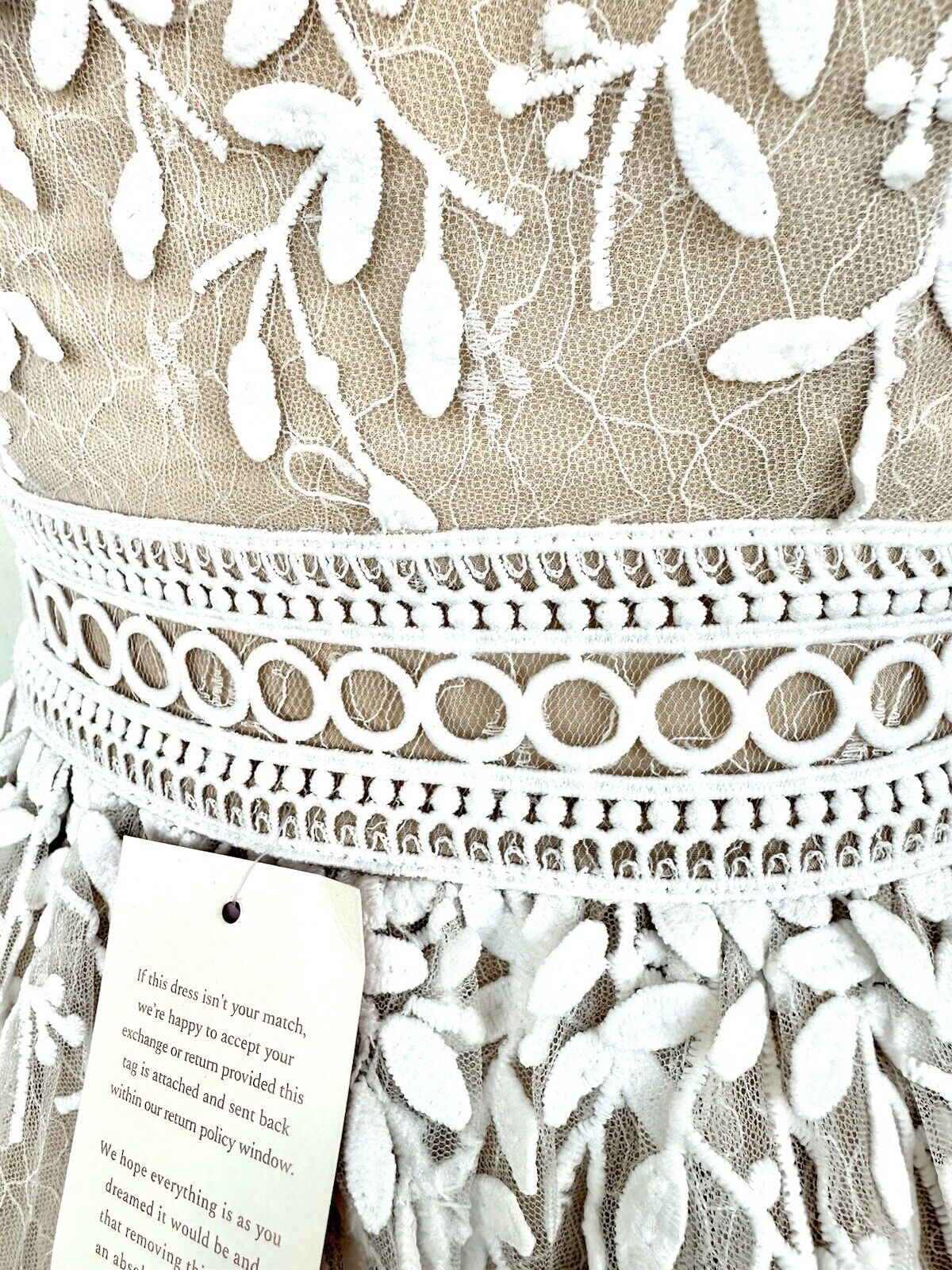 Ivy City White & Nude Embroidered Sicily Dress Three Layered. XS Flutter Sleeve