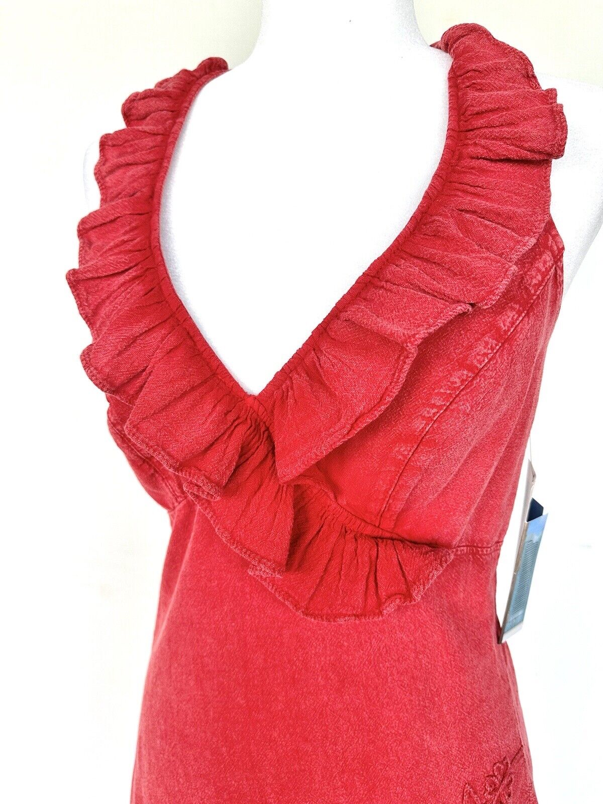Scully Cantina Ruffled Embroidered Halter Cotton Dress Retails $85 Small NWT