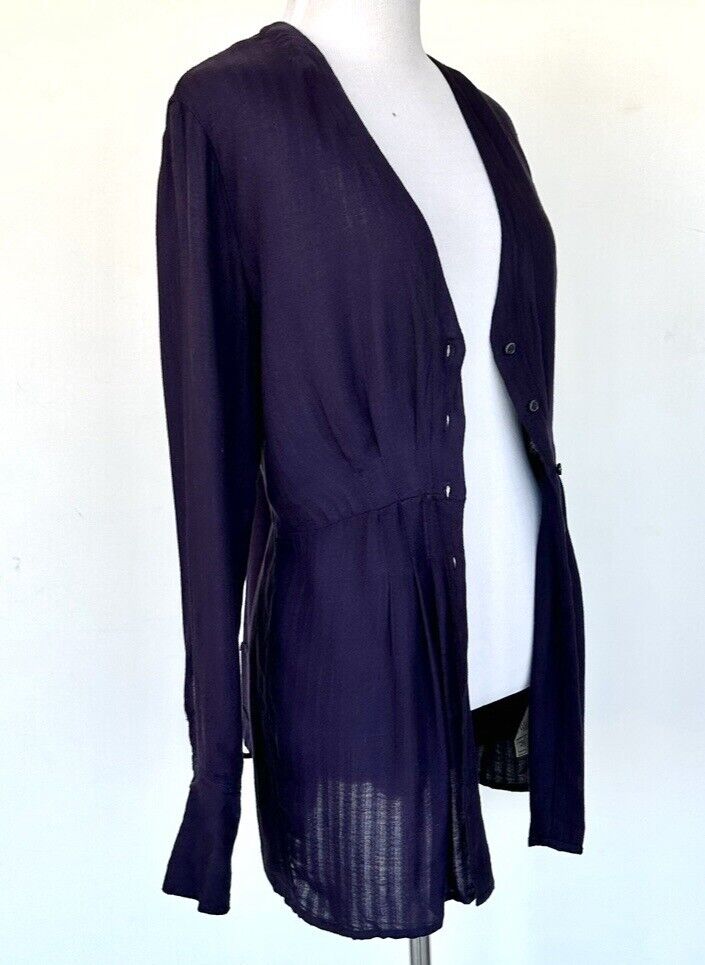Free People Womens Belted Button Down Blouse Dark Purple XS Retails $98 NWT