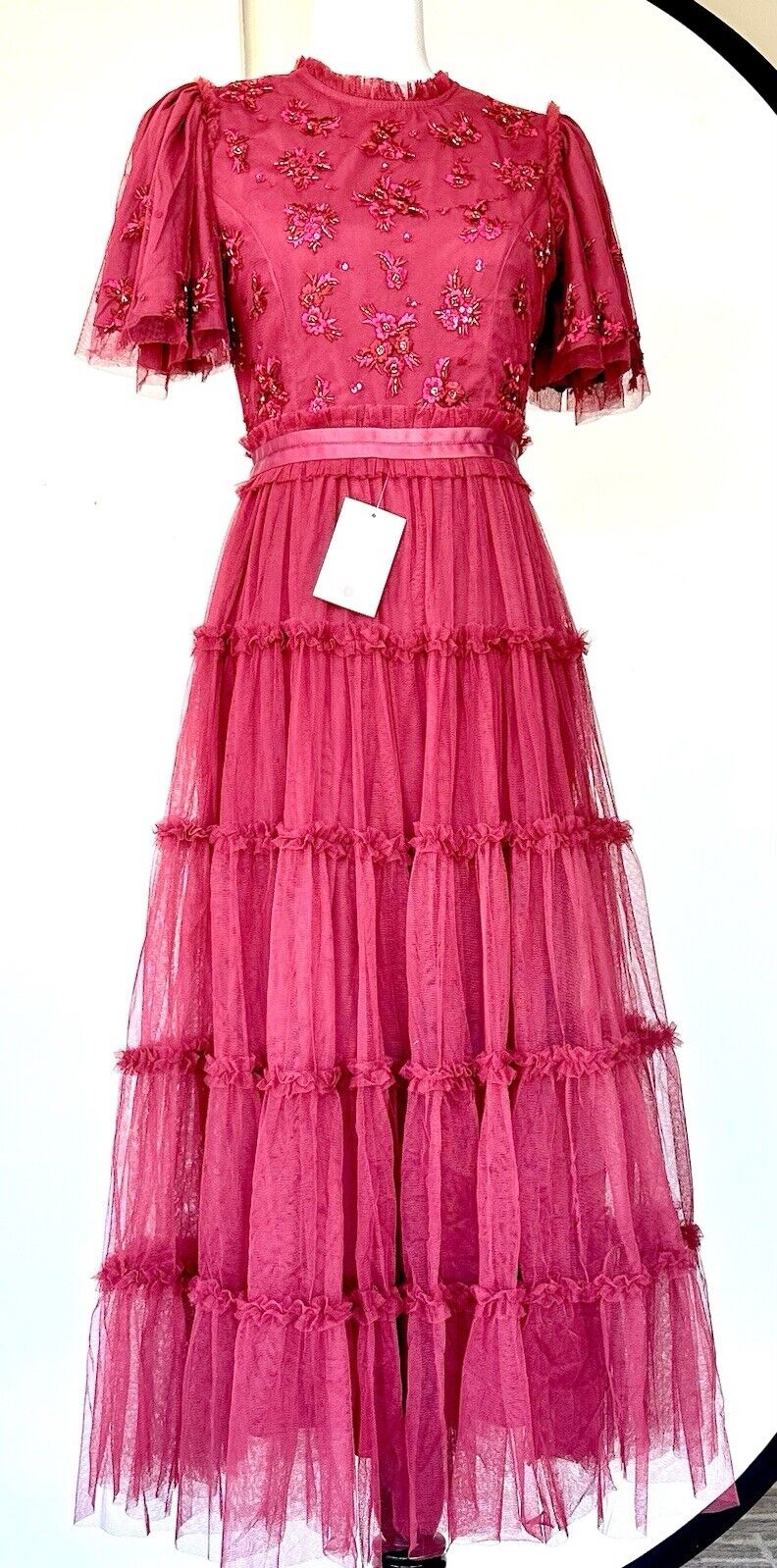 Ivy City Red Beaded Anastasia Tulle Dress Tiered Retail $218  Size XXS