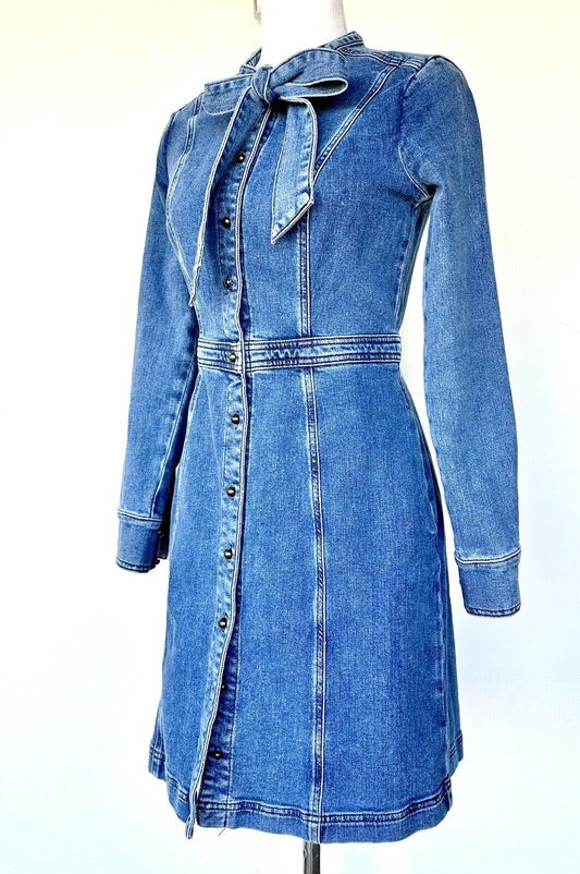 Boden Elspeth Denim Tie Neck Dress Retail $169 Size 2 NWT
