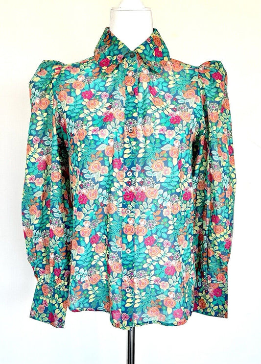 Sundance Rosie Vines Shirt Puff Shoulder Floral Size XS Retail $108 NWT