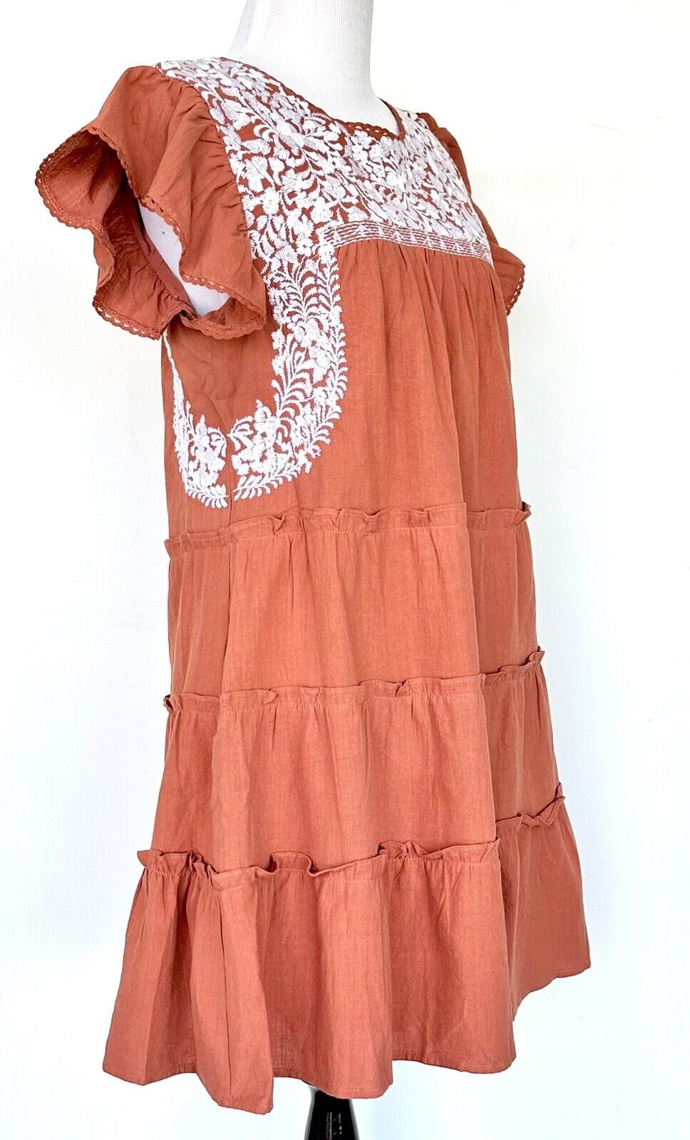 NWT J Marie embroidered Tiered Autumn Dress size S Retail $124 Price $69 Rust