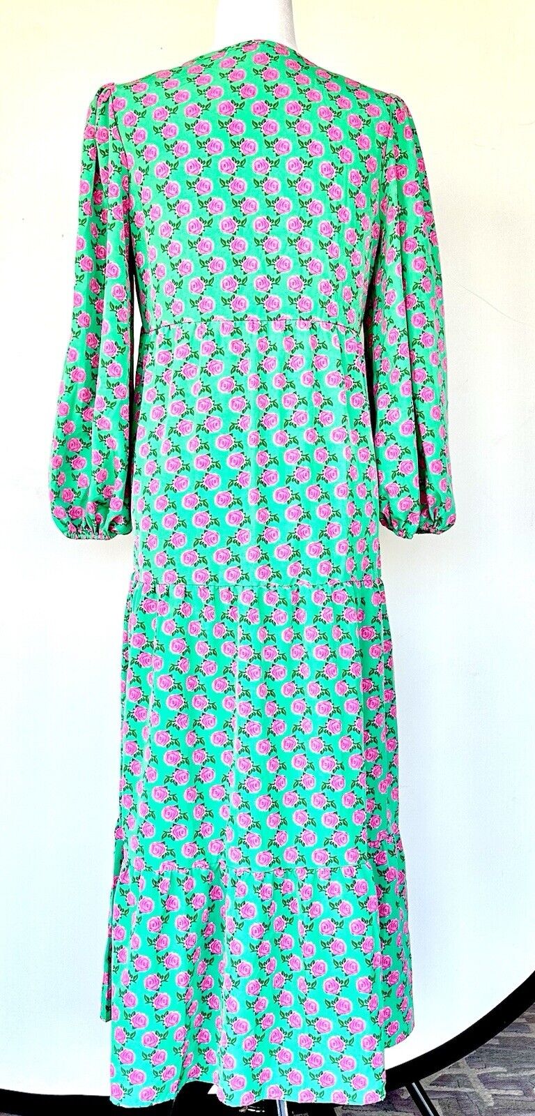 Dolce Maxi Dress Green With Pink Roses Retails $42.99 Size S