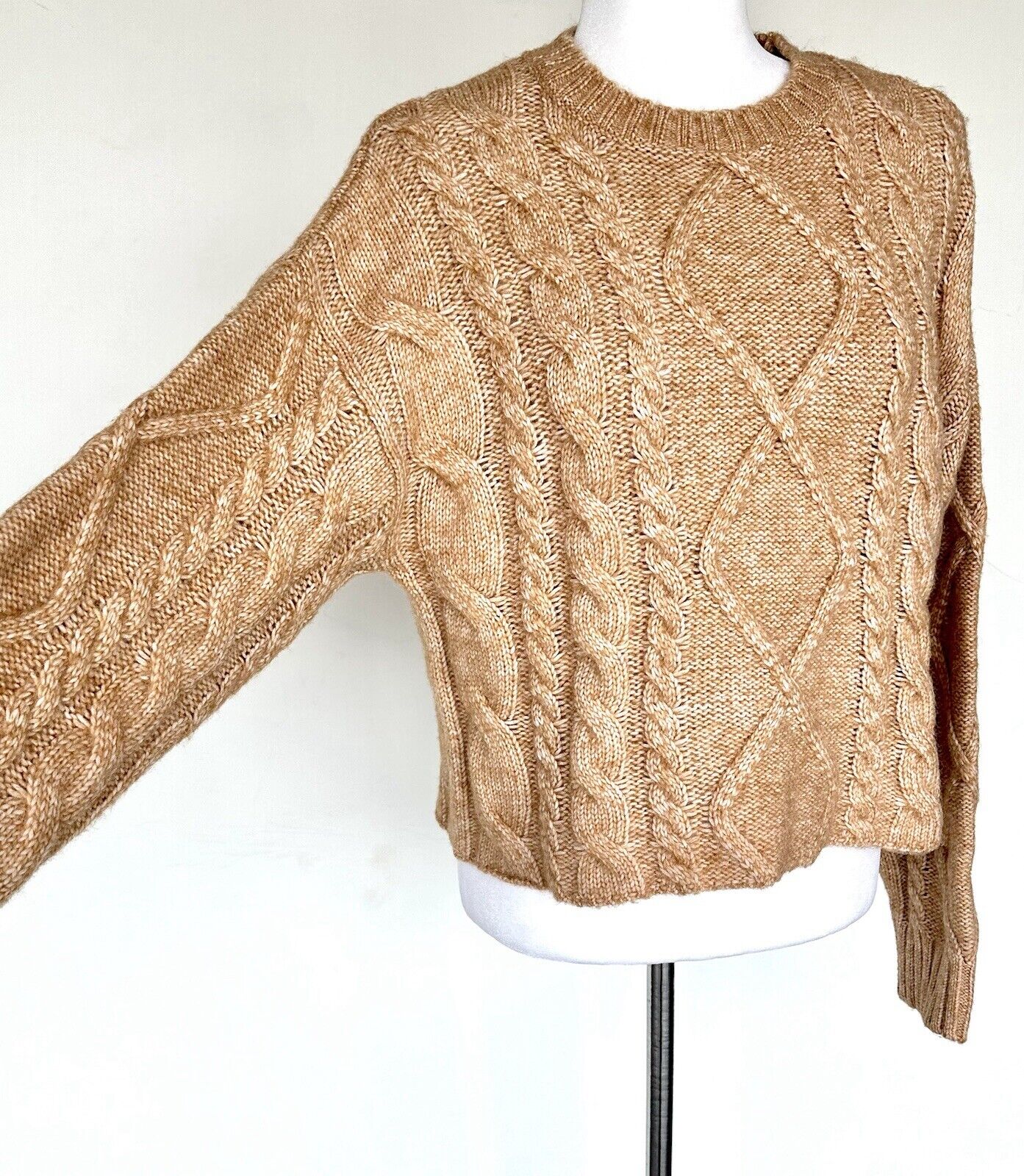 Rachel Parcel Cable Knit Sweater Camel Color XS Retails $138 NWT