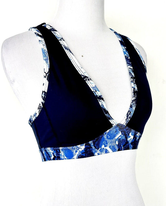 Splendid Blue V Sports Bra With Ladder Back Retails $68 XS