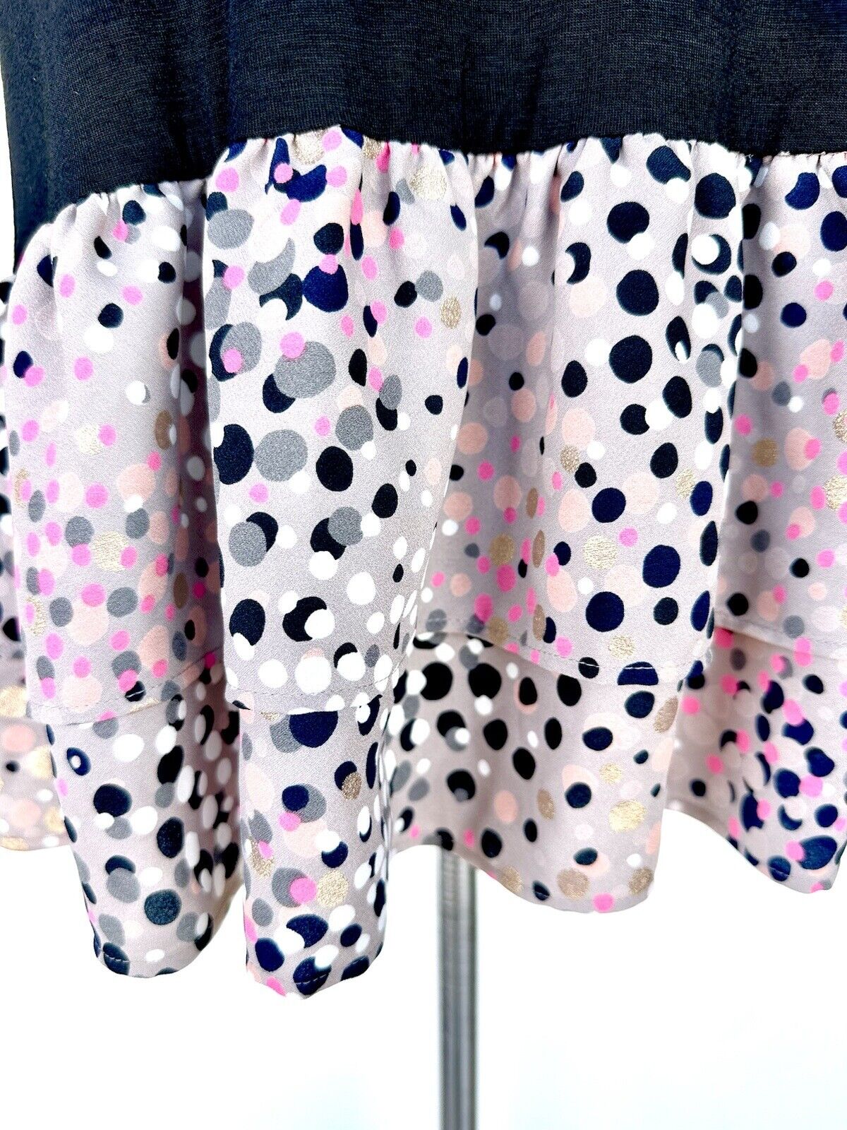 Kate Spade Black Top W/Ruffle Metallic Gold Silver Pink Spot Retail $119 XS