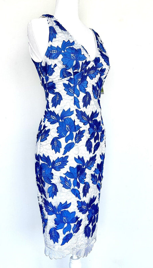 Adrianna Papell Lace White Blue Sheath Dress NWT  Size 4 Retails $189  Price $95
