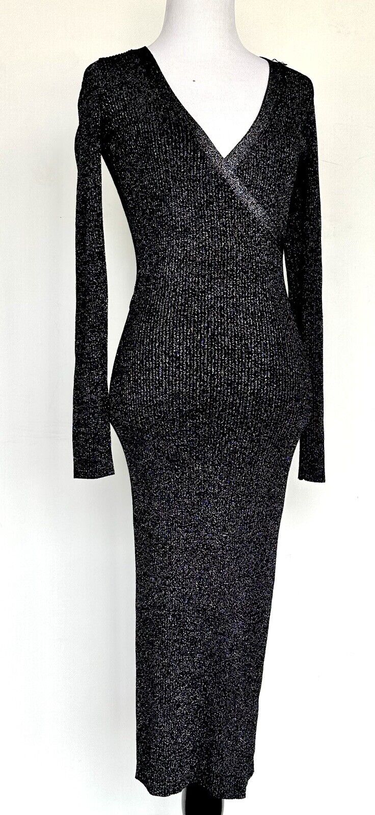 Flying Tomato Silver Metallic Thread Black Knit Dress Sz S Retail $76 Price $54