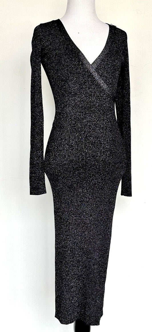 Flying Tomato Silver Metallic Thread Black Knit Dress Sz S Retail $76 Price $54