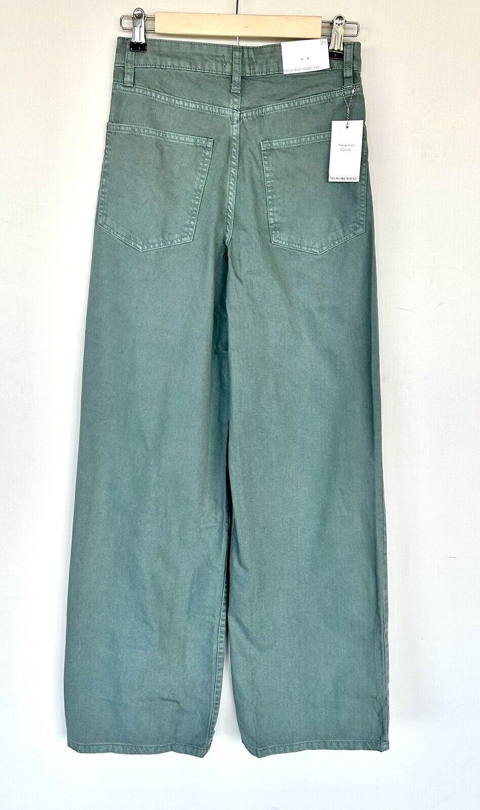 We Wore What Green High Rise Denim Wide Leg Jeans 25 Retail $168 Price $64