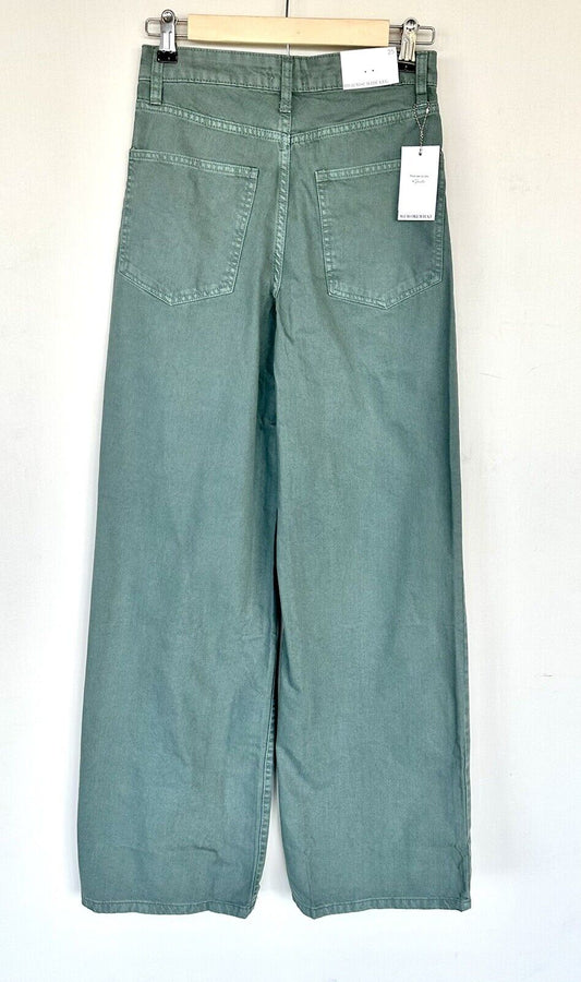 We Wore What Green High Rise Denim Wide Leg Jeans 25 Retail $168 Price $64
