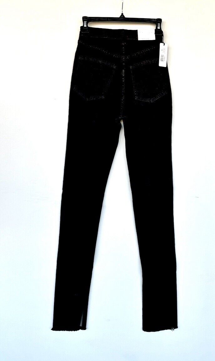 We Wore What High Rise Slit Hem Chain Stretch Denim Jeans Black 25 Retail $148