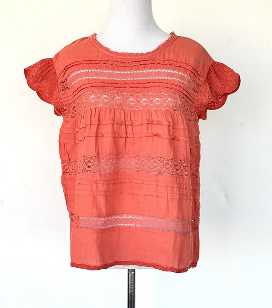 Sundance Aria Blouse Embroidered Lace Panels Ivory PXS Retails $88 New With Tags