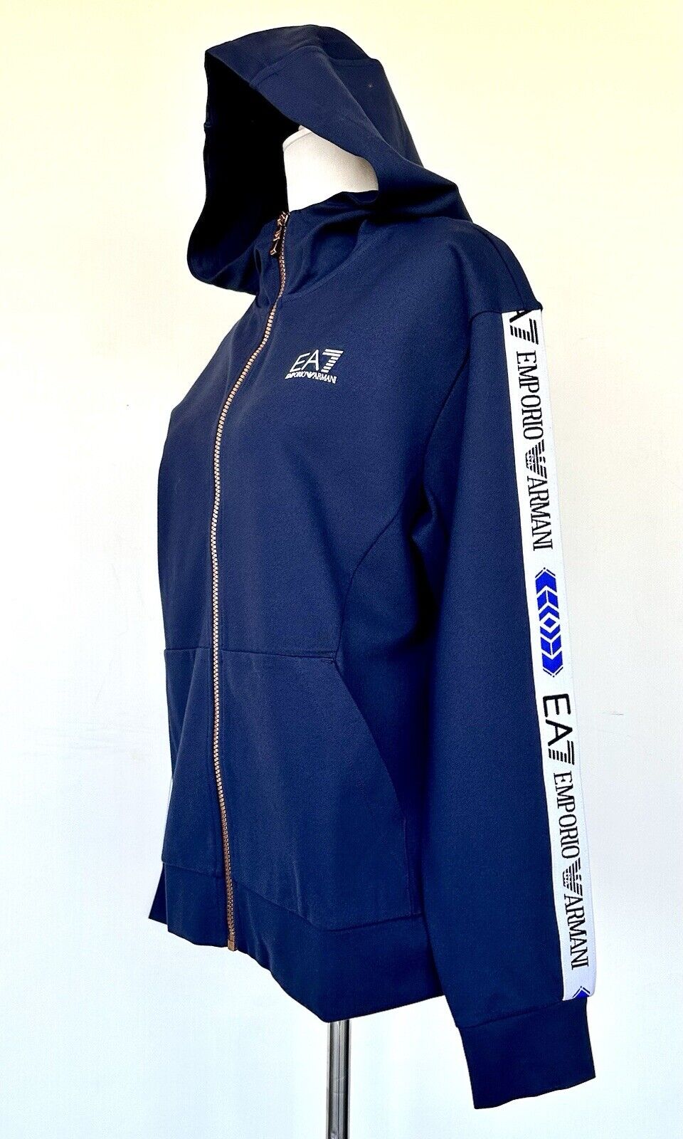 Emporio Armani EA7 Navy Hoodie Logo Tape Retail $225 New M