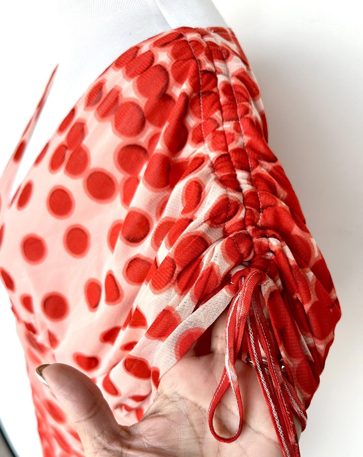 Vertigo Spot Mesh Overlay Dress Size S Ruched Retail $210 NWT Adjustable