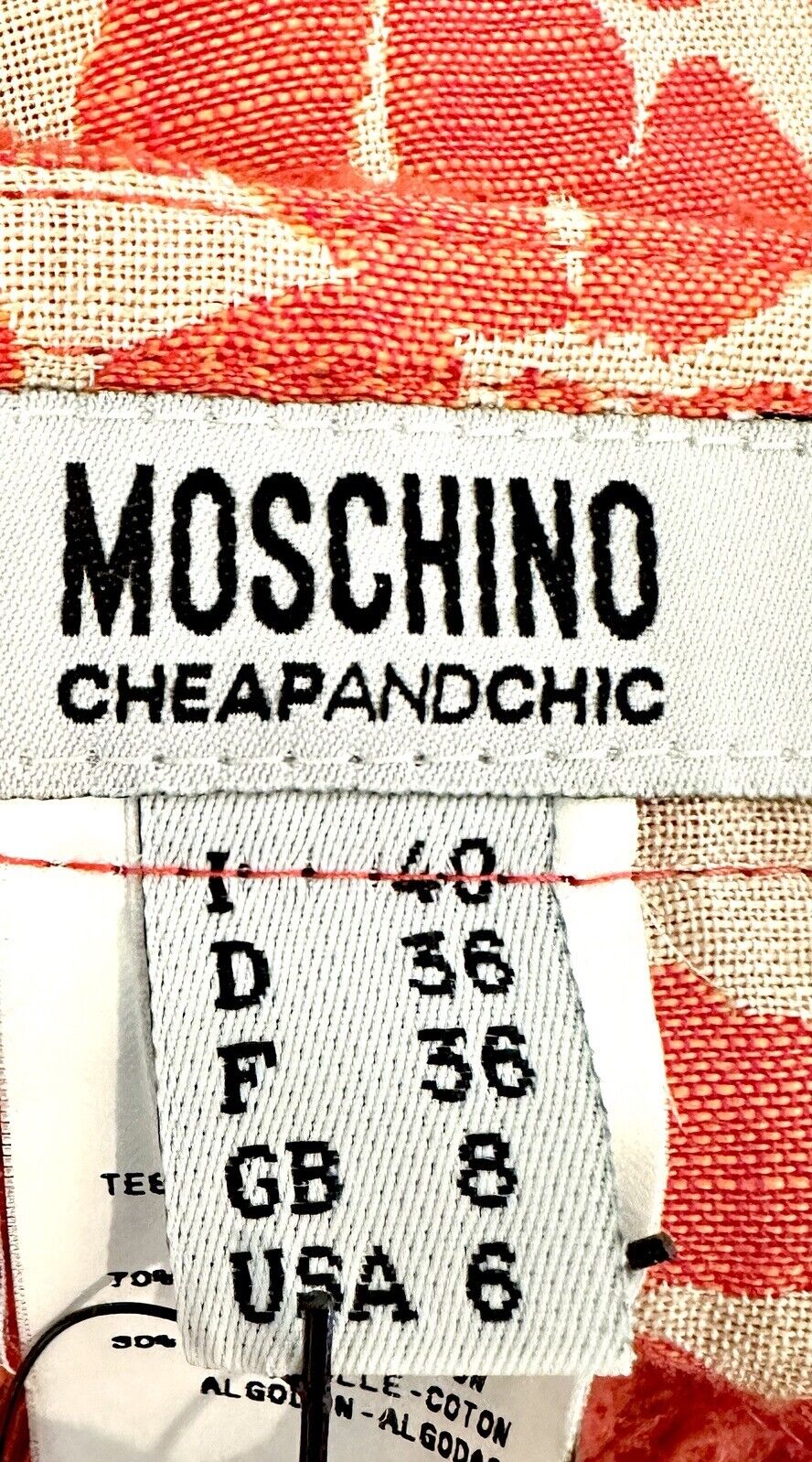 Moschino Orange And Beige Floral Skirt With Grosgrain Ribbon Waist US Size 6