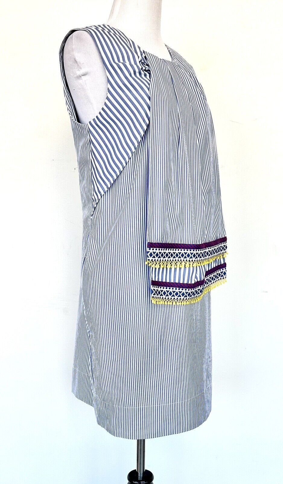 Max Mara Weekend Baleari Stripe Dress Embroidery Scarf Detail Retail $325 Sz 8