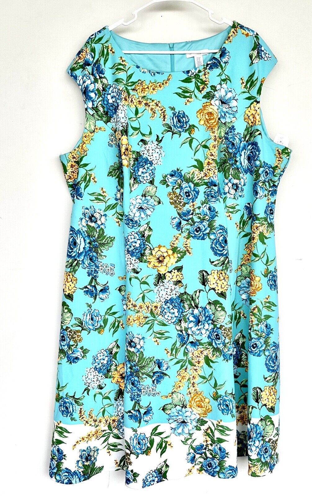 London Times Floral Aqua Shift Dress Sleeveless Retail $99 Size 24W NWT