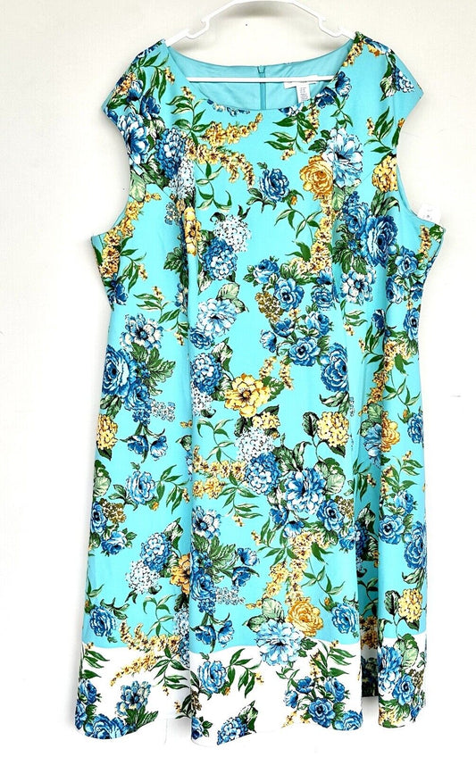 London Times Floral Aqua Shift Dress Sleeveless Retail $99 Size 24W NWT