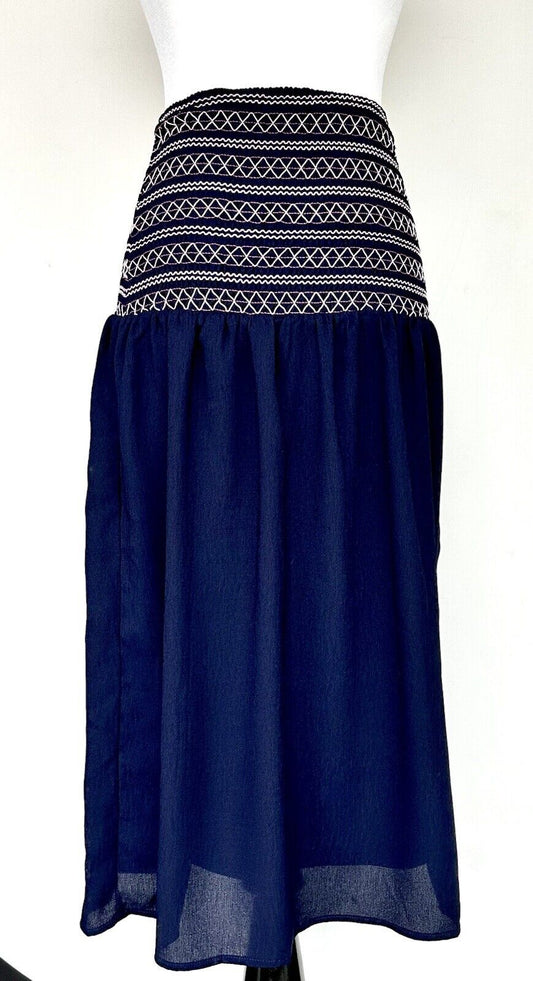 Aqua Navy Smocked Waist Skirt Retails $78 Size XS New